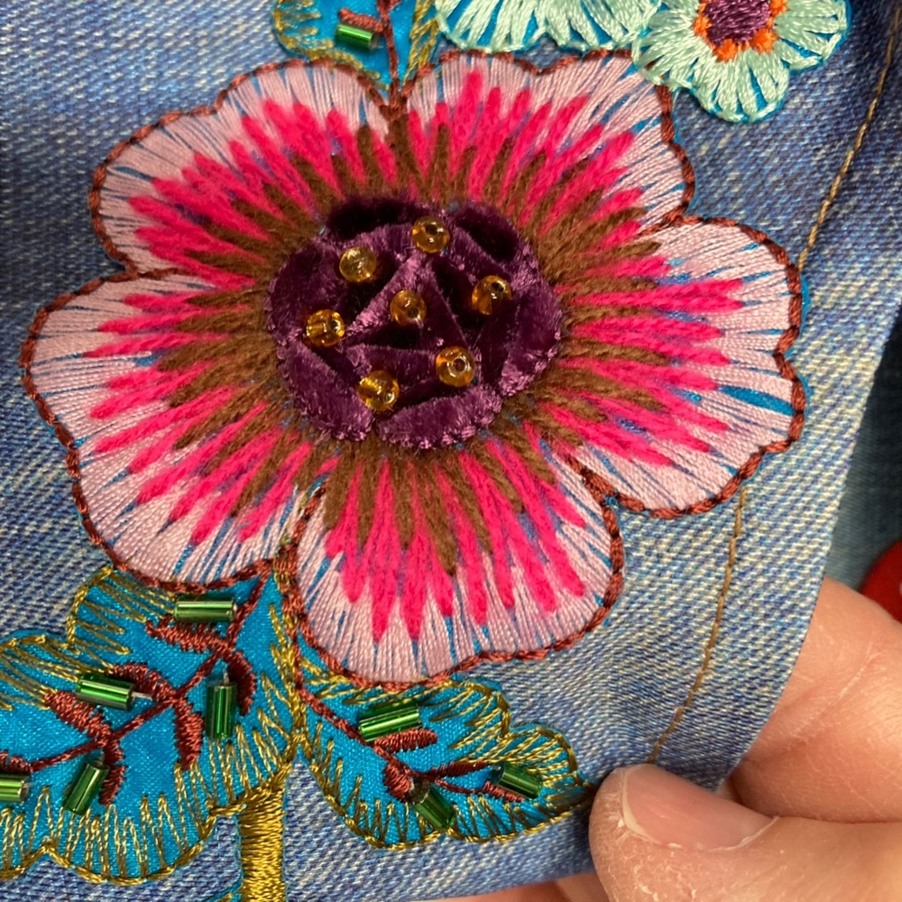 Petit Pois by Viviana G Stretch Denim Look Pant Size S,XL Patches Festival - Picture 11 of 15